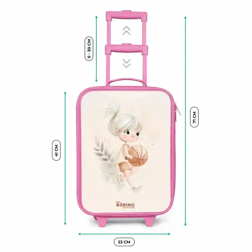 Meisje met een basketbal in neutrale kleuren. Kinderkoffer - Roze klein -productfoto_formaten