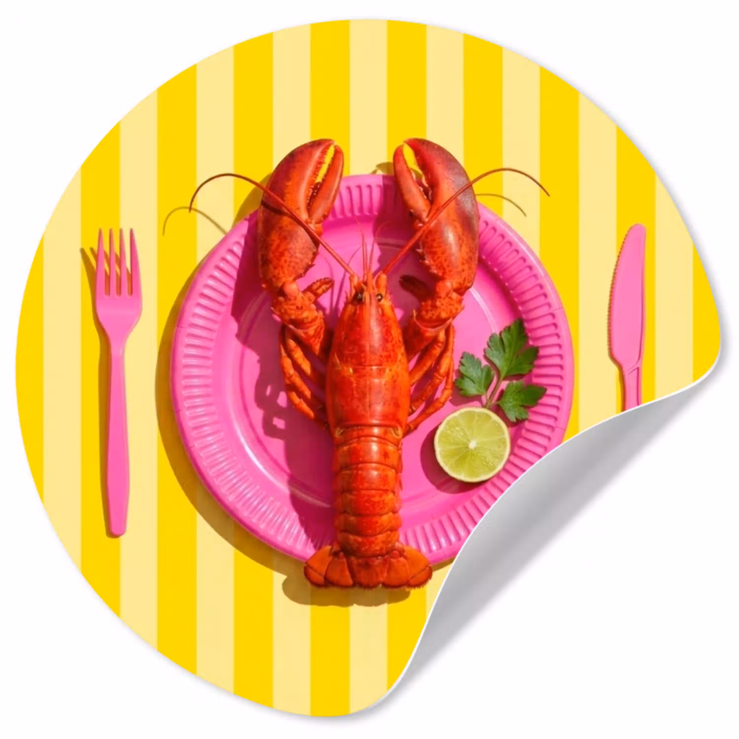 Eten - Roze - Geel - Modern - Culinaire Wandcirkel behangsticker klein -3d