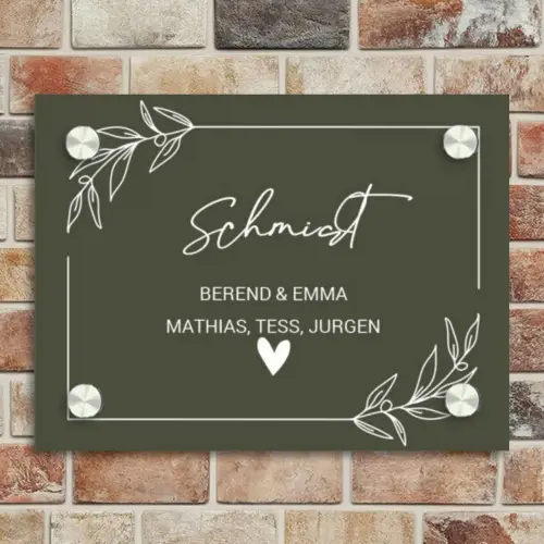 Olijfgroen - Sierlijk Naambord Rechthoek middel -sfeer3