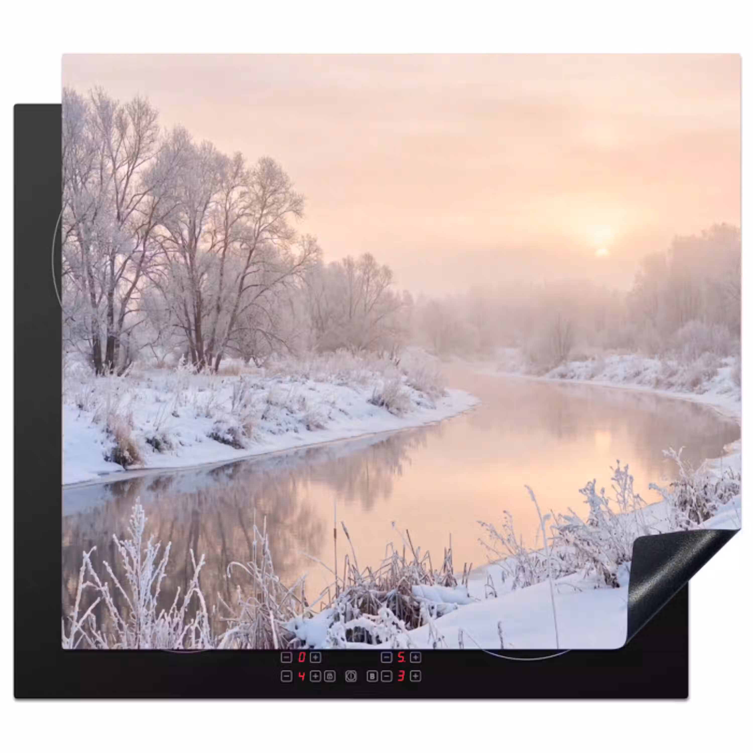 Rivier - Winter - Landschap - Sneeuw - Zonsopgang Inductie beschermer vinyl 3mm middel -3d