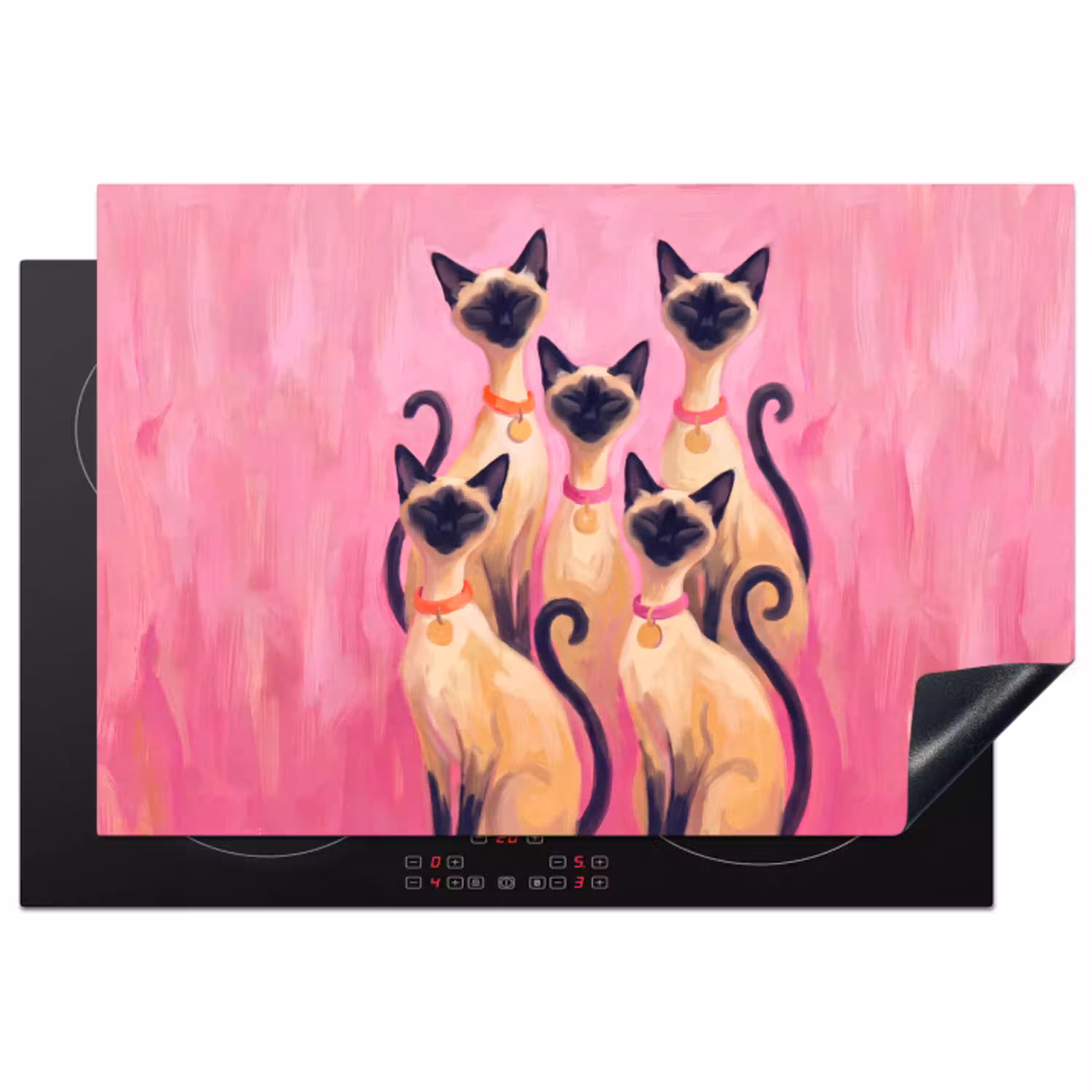 Kat - Groep - Dieren - Modern - Roze Inductie beschermer vinyl 3mm klein -3d