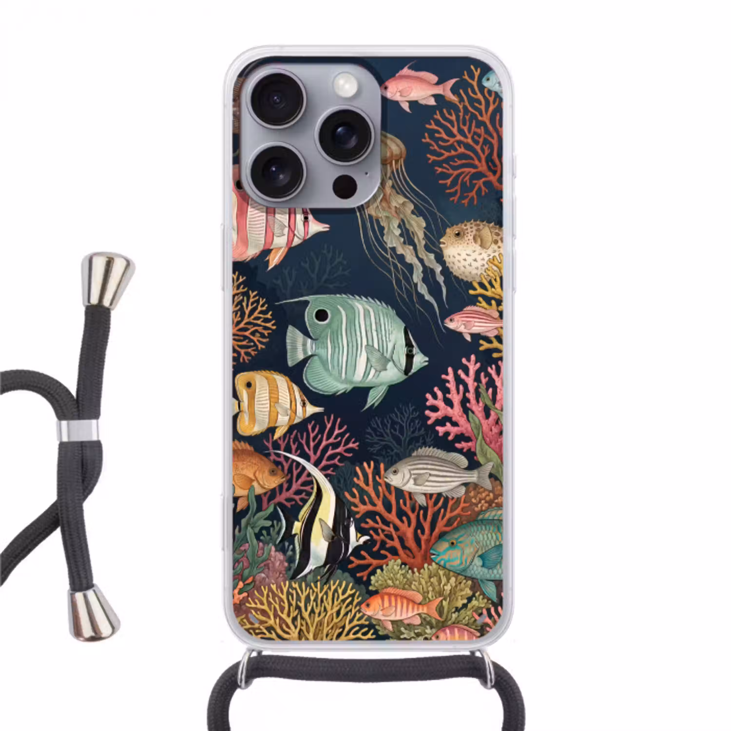 Onderwaterwereld - Vissen - Koraal - Illustratie - Kleurrijk Hoesje iPhone 16 Pro Max met koord klein -3d