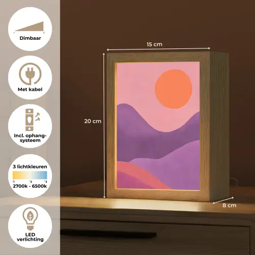 Zon - Heuvels - Paars - Abstract Light Box met kabel (Tafellamp) klein -USP_NL