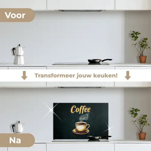 Koffie - Schotel - Koffiebonen - Retro keuken achterwand spatscherm klein -voor_na_NL