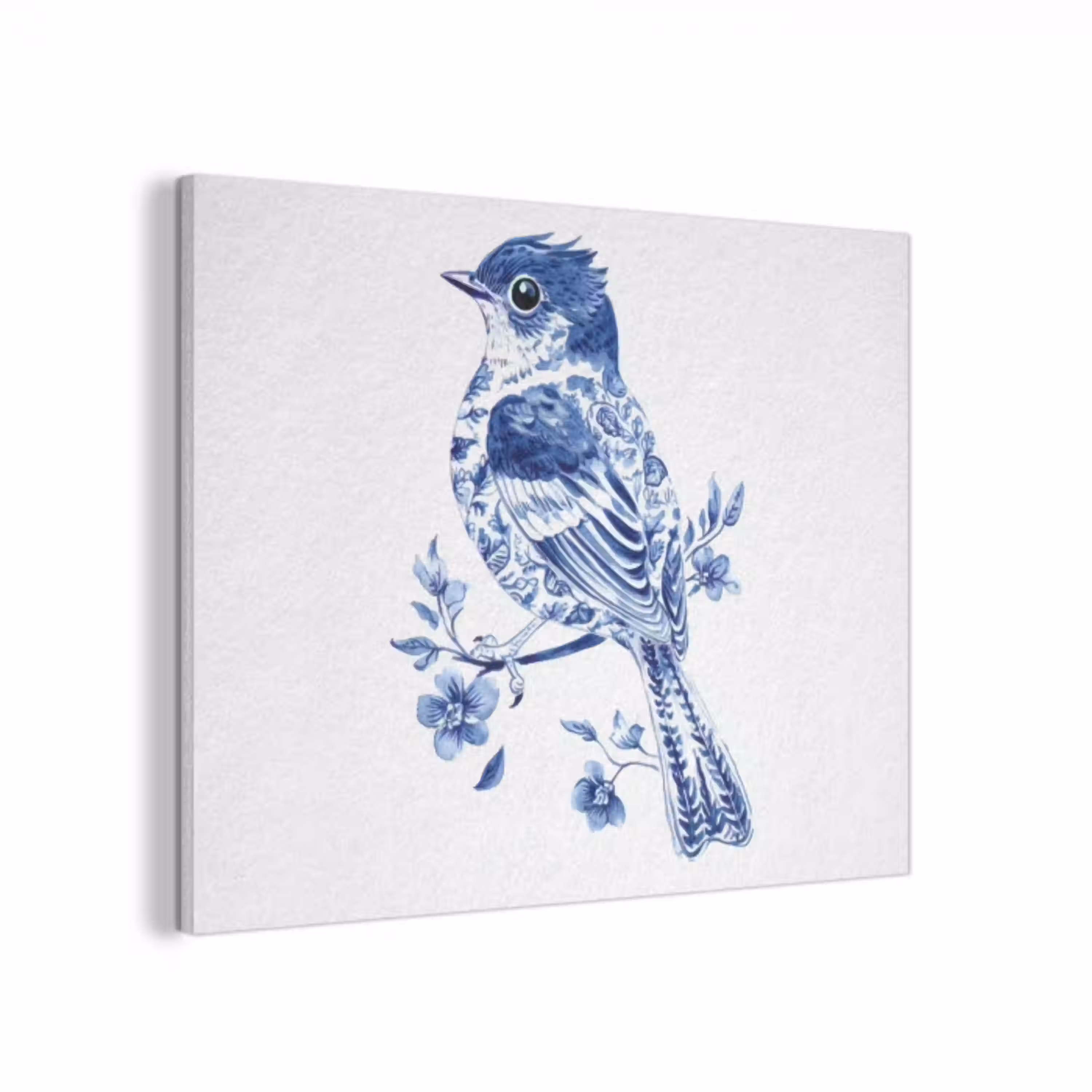 Vogel - Delfts blauw - Illustratie - Bloemen PET vilt klein -3d