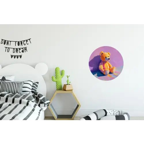 Teddybeer - Schaduw - Penseelstreken - Paars Wandcirkel aluminium klein -kinderkamer