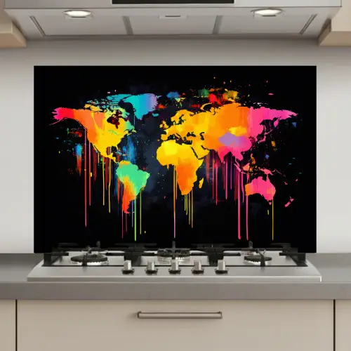 Wereldkaart - Verf - Kleurrijk - Graffiti - Wereld keuken achterwand spatscherm klein -3d_website