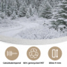 Weg - Bergen - Sneeuw - Naaldbos - Avontuurlijk Akoestische PET Vilt - Rond klein -closeup_NL