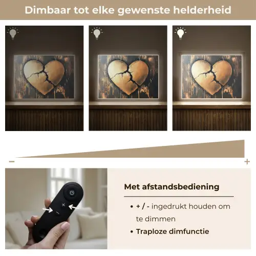 Gebroken hart - Goud - Houtlook - Liefde Light Box met batterij (Wandlamp) middel -USP_dimbaarNL