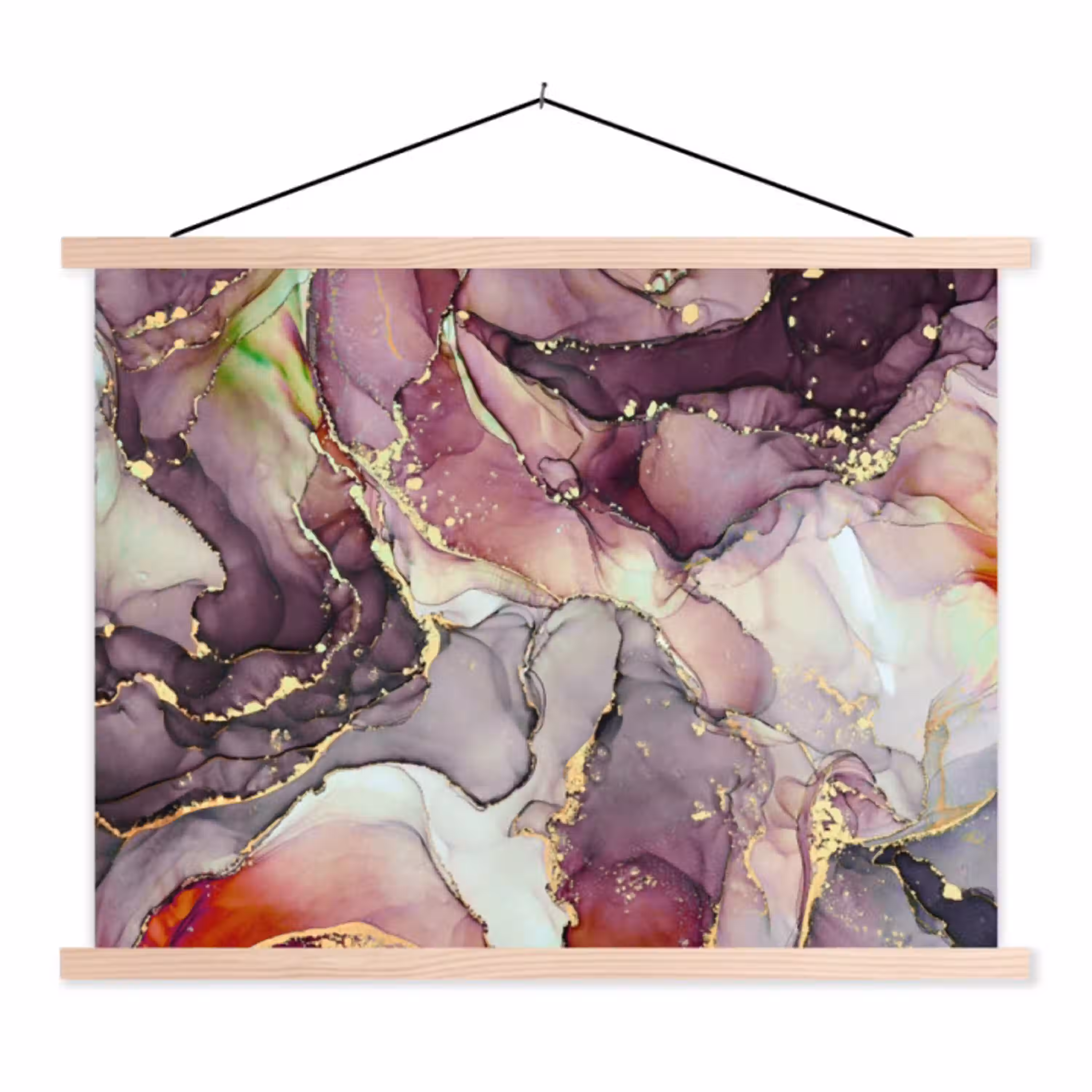 Marmer - Rood - Paars - Goud textielposter latten blank klein -3d