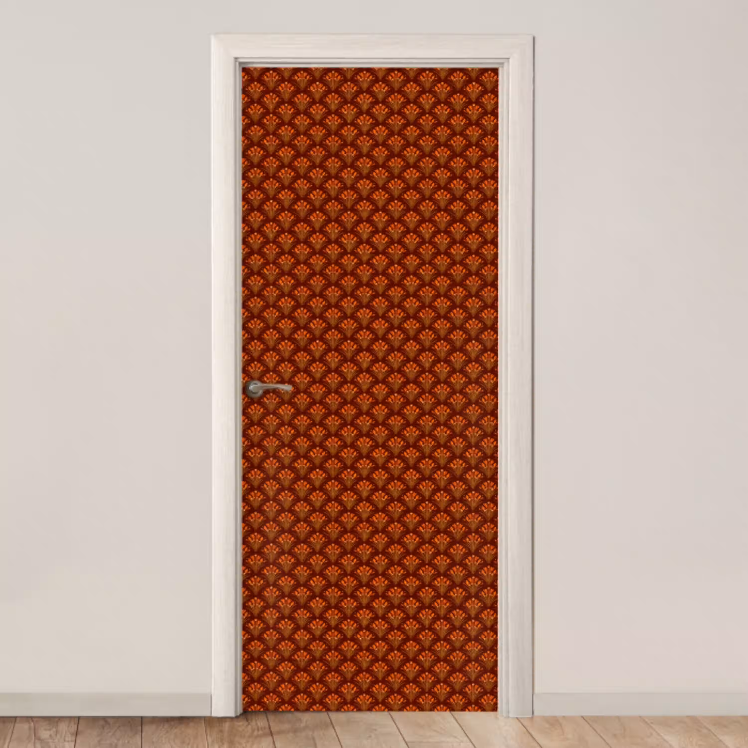 Waaiers - Art Deco - Botanisch - Roestbruin - Oranje deurposter klein 289 -3d_beige