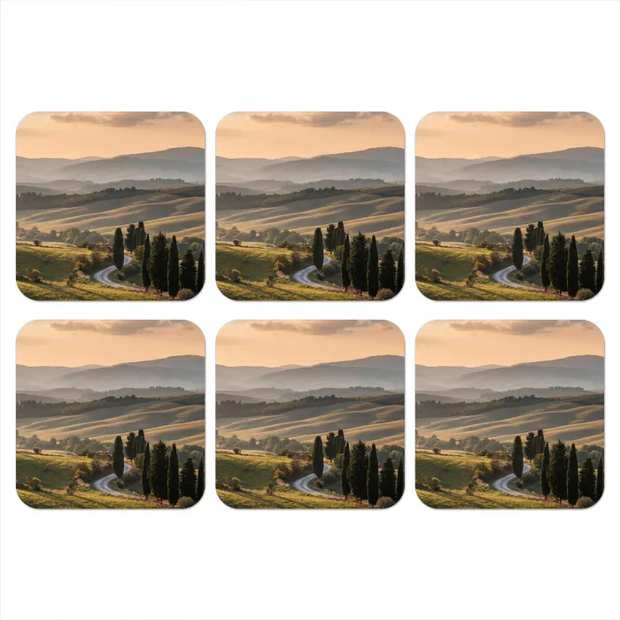 Toscaans - Landschap - Heuvels onderzetter kurk middel -3d