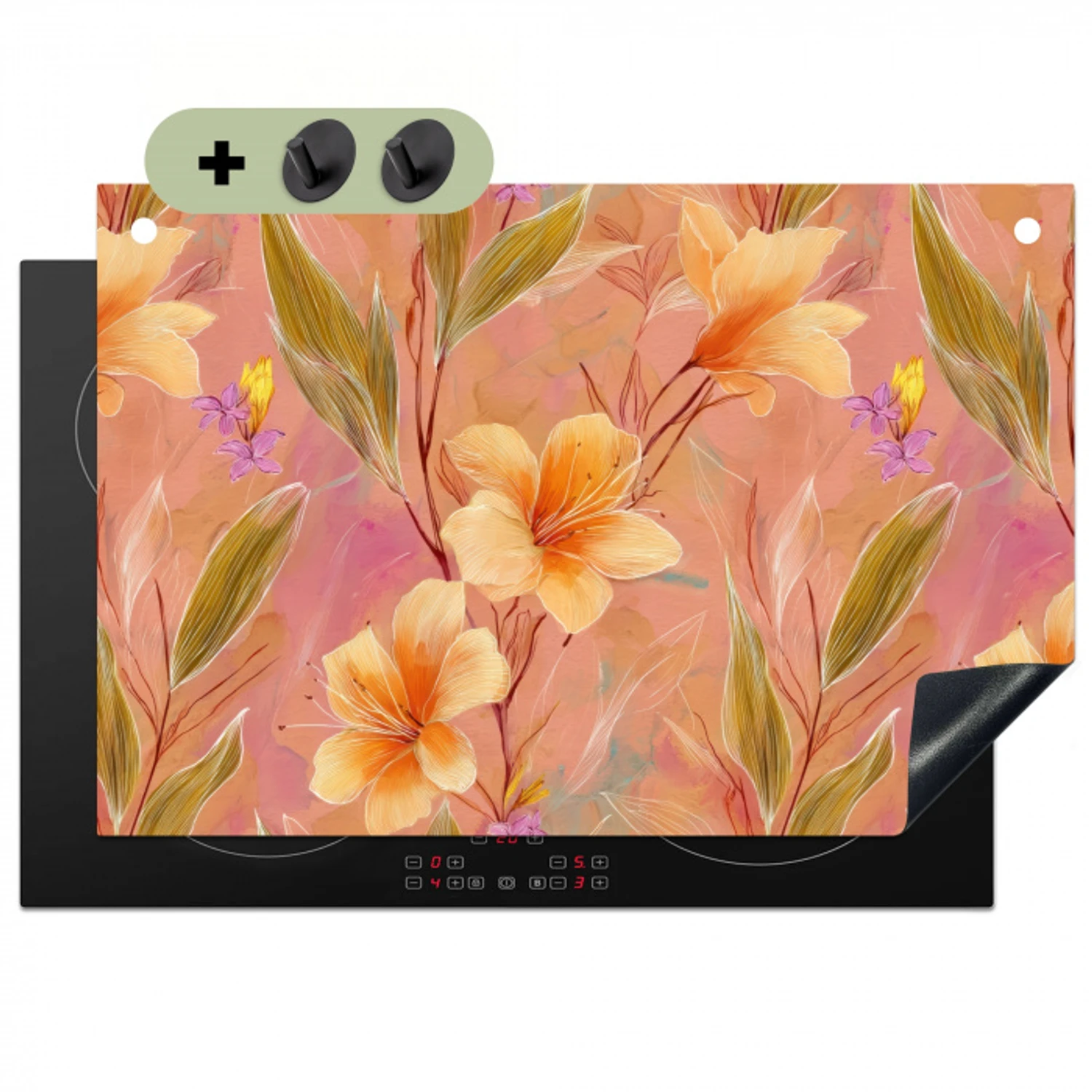 Botanisch - Bloemen - Kleurrijk Inductie beschemer met haakjes klein 777 -3d