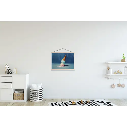 Ijshoorn - Bolletjes - Smelt - Roze textielposter latten blank klein -kinderkamer