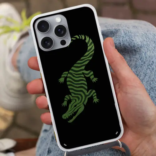 Krokodil - Groen - Tijgerachtig - Strepen Hoesje iPhone 16 Pro Max met koord klein -sfeer3