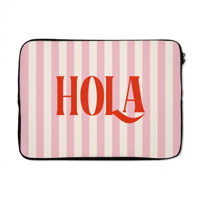 Laptop hülle - Hola - Zitat - Streifen - Pastell - Rosa - Rot - Weiß