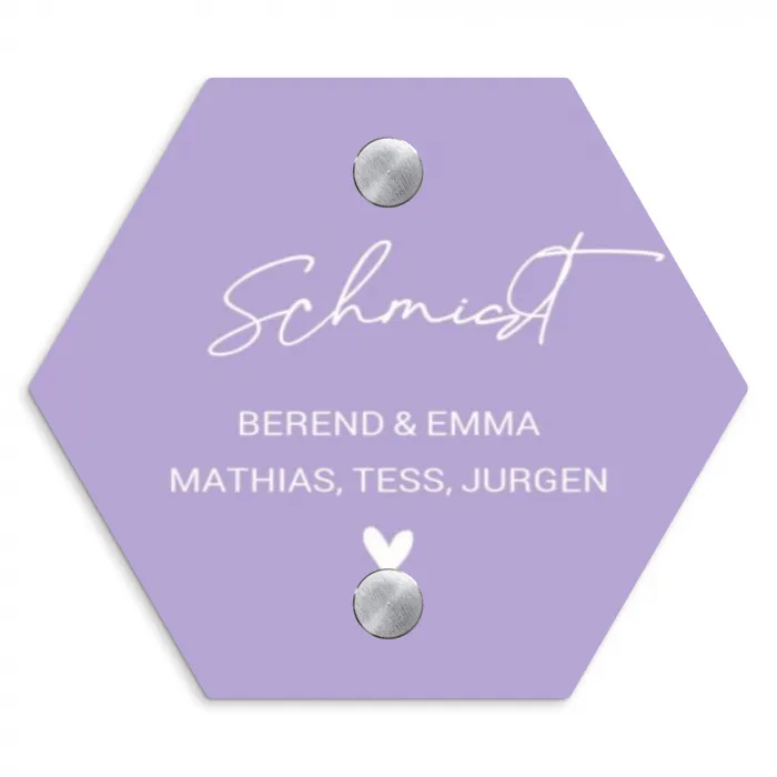 Effen - Lila - Sierlijk Naambord Hexagon klein -3d