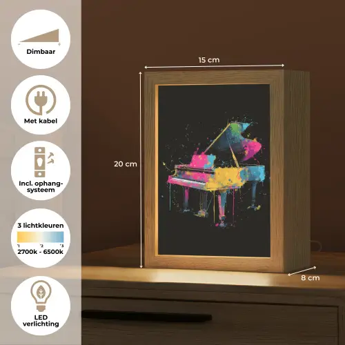 Piano - Kleurrijk - Verf - Modern Light Box met kabel (Tafellamp) klein -USP_NL