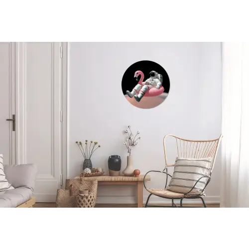 Astronaut - Flamingo - Zwemband - Roze Wandcirkel aluminium klein -woonkamer