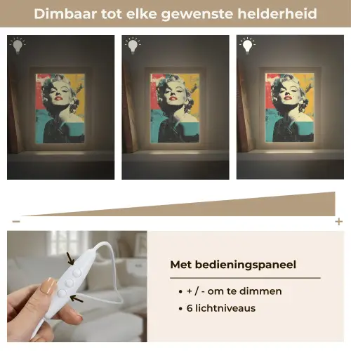 Vrouw - Rode lippen - Abstracte kleurvlakken - Popartuistraling Light Box met kabel (Tafellamp) klein -USP_dimbaarNL