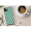 Golvende vakjes - Groen - Wit - Abstract Hoesje iPhone 12 Pro met koord klein -oordop