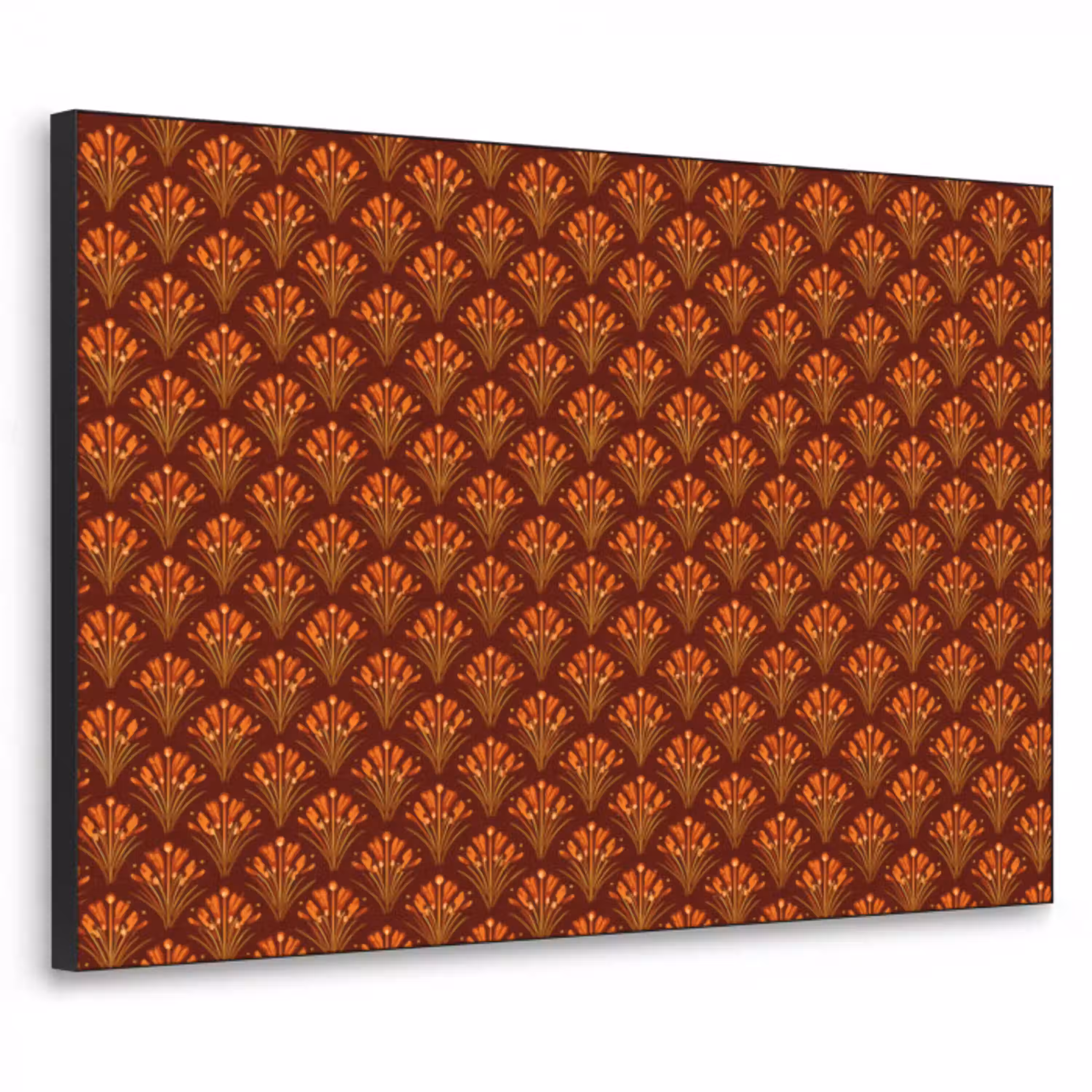 Waaiers - Art Deco - Botanisch - Roestbruin - Oranje Textielframe zwart klein 947 -3d