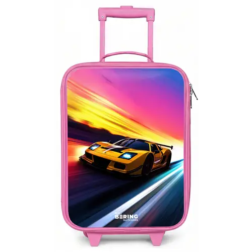 Gele raceauto bij kleurrijke zonsondergang Kinderkoffer - Roze klein -zz3dotto