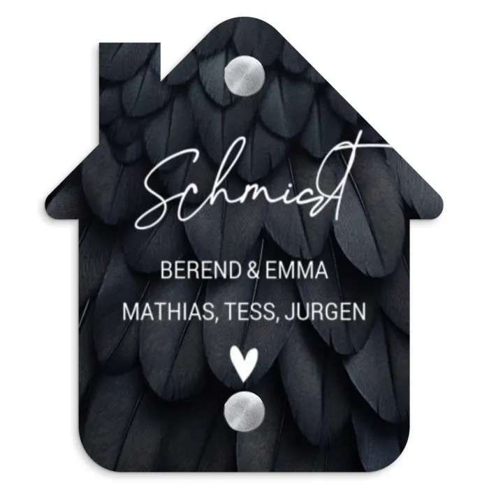 Zwarte veren - Sierlijk Naambord Huisje klein -3d