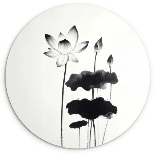 Bladeren - Zwart - Lotusbloem - Minimalitisch Wandcirkel kunststof plaat 5mm dik klein -3d