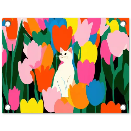 Tulpen - Kat - Kleurrijk tuinposter los doek klein -3d
