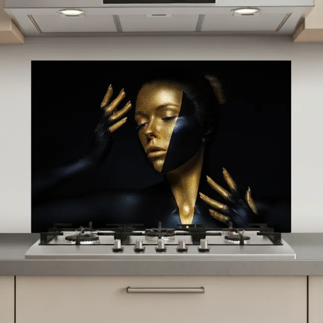 Make up - Kunst - Vrouw - Luxe - Goud keuken achterwand spatscherm klein -3d_website