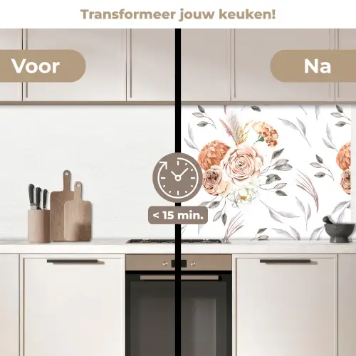 Patronen - Bloemen - Roos - Wit keuken achterwand 2 middel 871 -voor-na2_NL