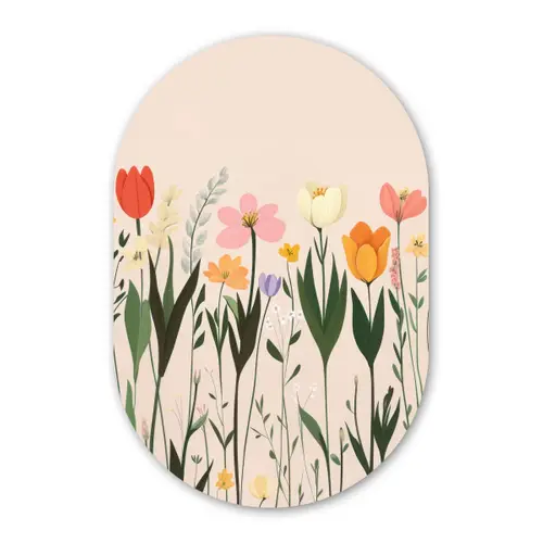 Pasteltinten - Bloemen - Illustratie Wandcirkel Ovaal Glas middel -3d