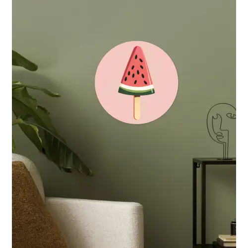 Watermeloen - Ijsje - Pitjes - Rood Wandcirkel behangsticker klein -sfeer2