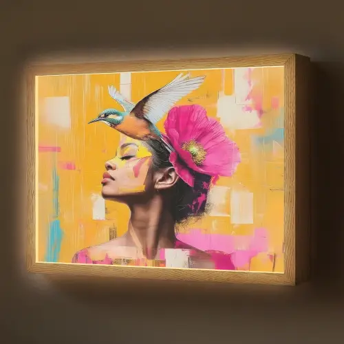 Vogel - Vrouw - Abstract - Bloem Light Box met batterij (Wandlamp) middel -z3d_website