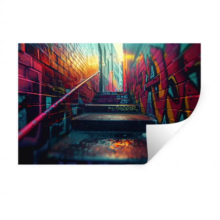 Architectuur - Neon - Trap - Graffiti Muursticker klein -3d