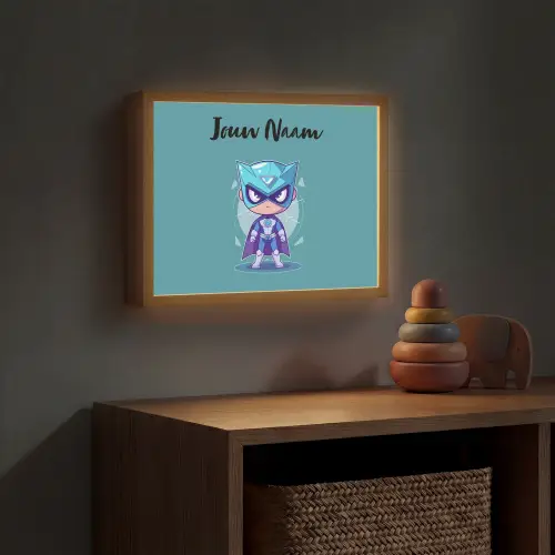 Superheld - Blauw - Jongens Light Box met batterij (Wandlamp kind) middel -sfeer5_kind