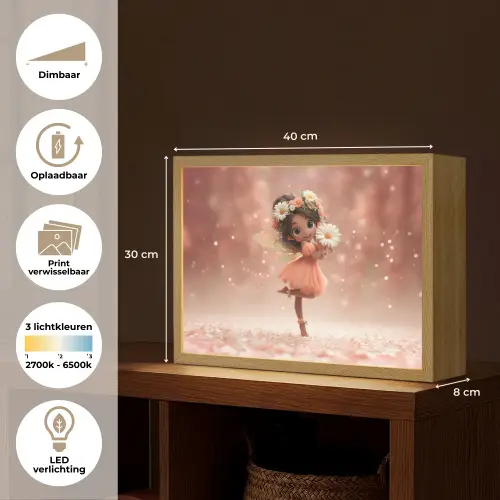 Bloemenfee - Roze - Meisje Light Box met batterij (Wandlamp kind) middel -USP_websiteoverzichtNL
