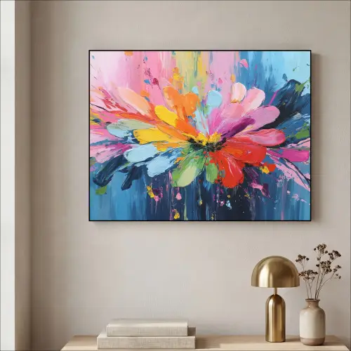 Kleuruitbarsting - Expressieve sfeer - Bloem Textielframe zwart klein -sfeer2