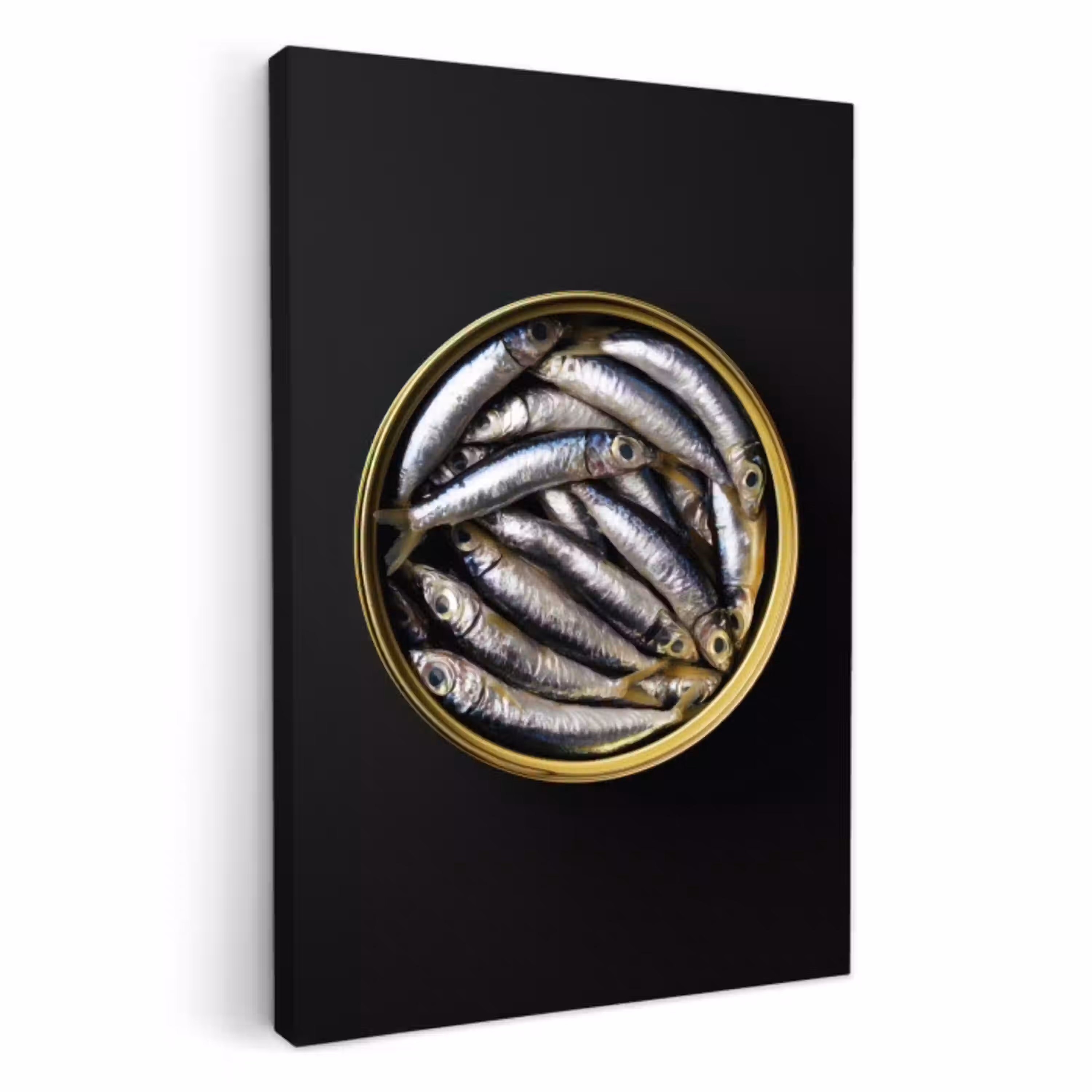 Sardines - Vissen - Rond - Zwart KitchenYeah - Keuken - Canvas klein -3d