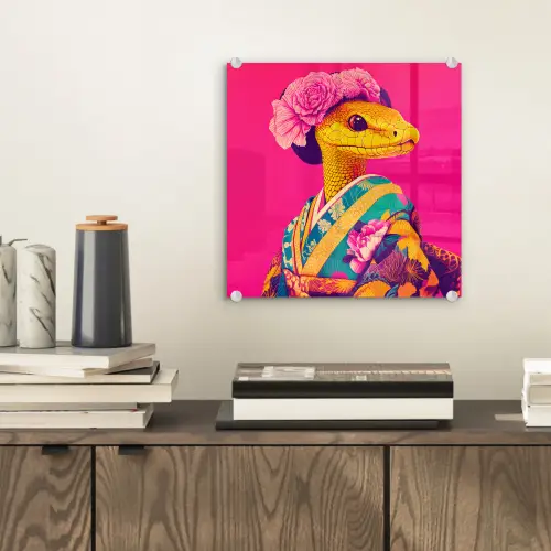 Hagedis - Bloemen - Roze - Kimono plexiglas 5mm klein -sfeer1