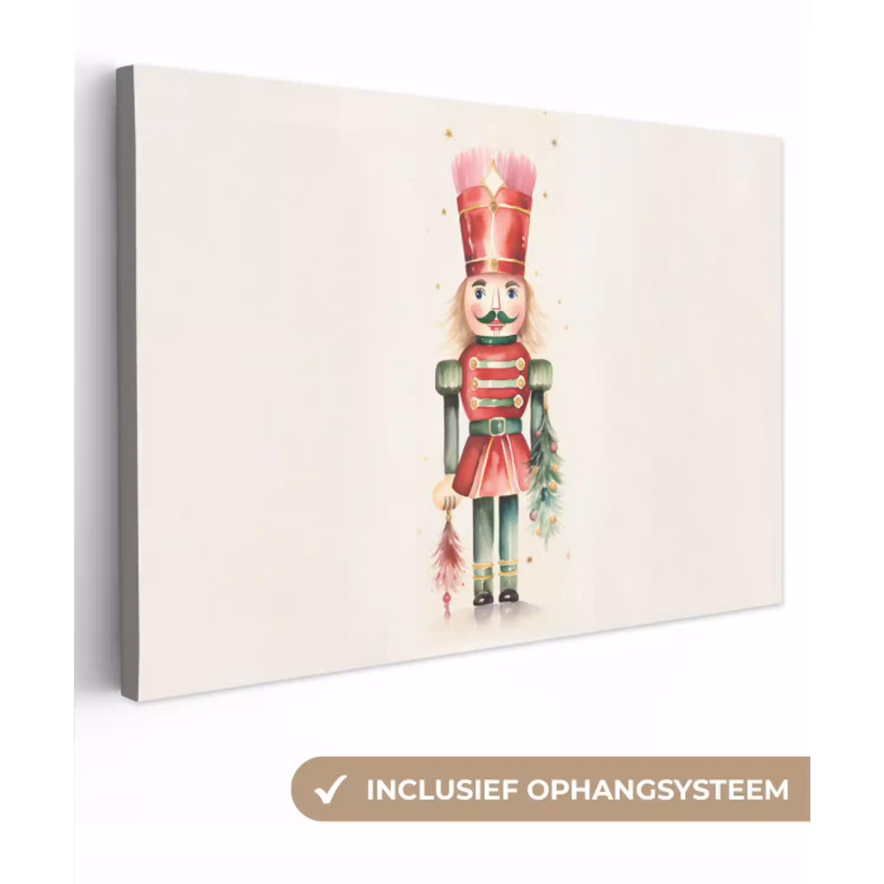 Notenkraker - Kerst - Rood - Watercolor - Feestdagen canvas 2cm klein -3d