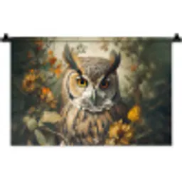Uil - Vogels - Bloemen - Natuur Wandkleed katoen klein -zz3d