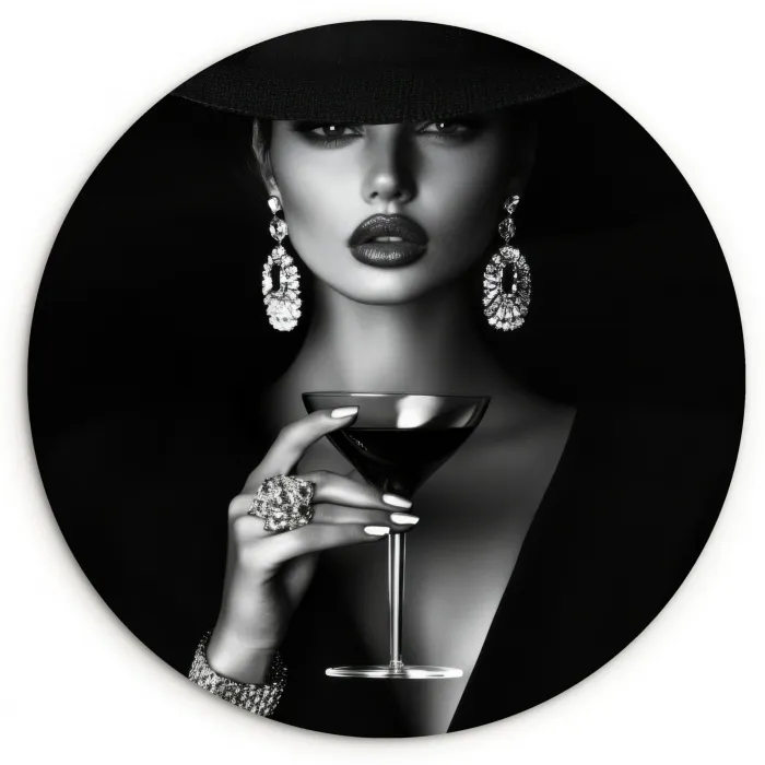 Vrouw - Cocktail - Chic Wandcirkel plexiglas klein -3d