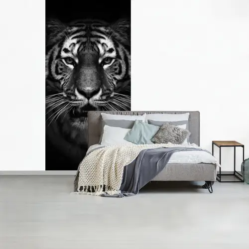 Tijger - Dieren - Zwart - Wit - Portret - Wild fotobehang vinyl groot -slaapkamer