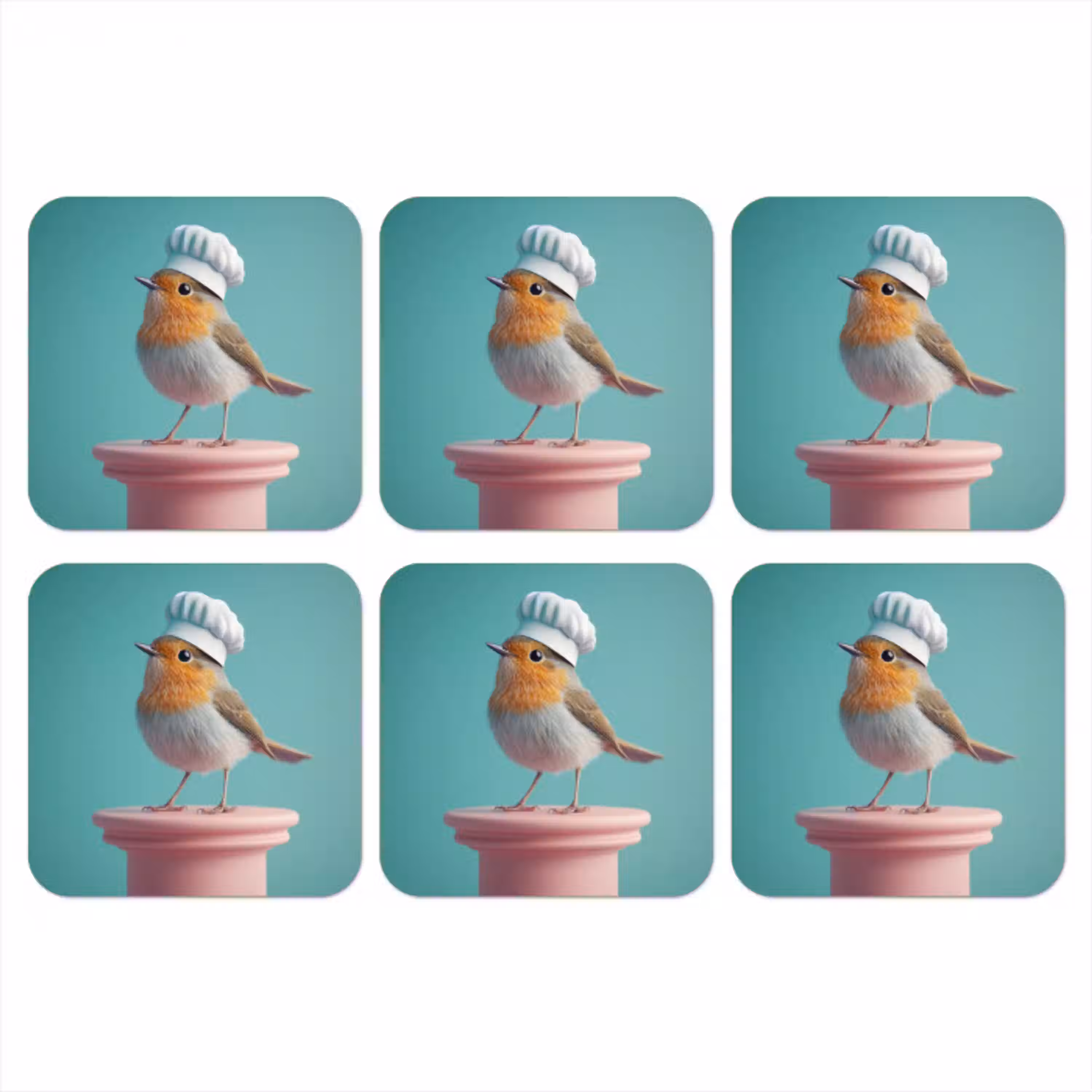 Roodborstje - Vogel - Koksmuts - Sokkel onderzetter kurk middel -3d