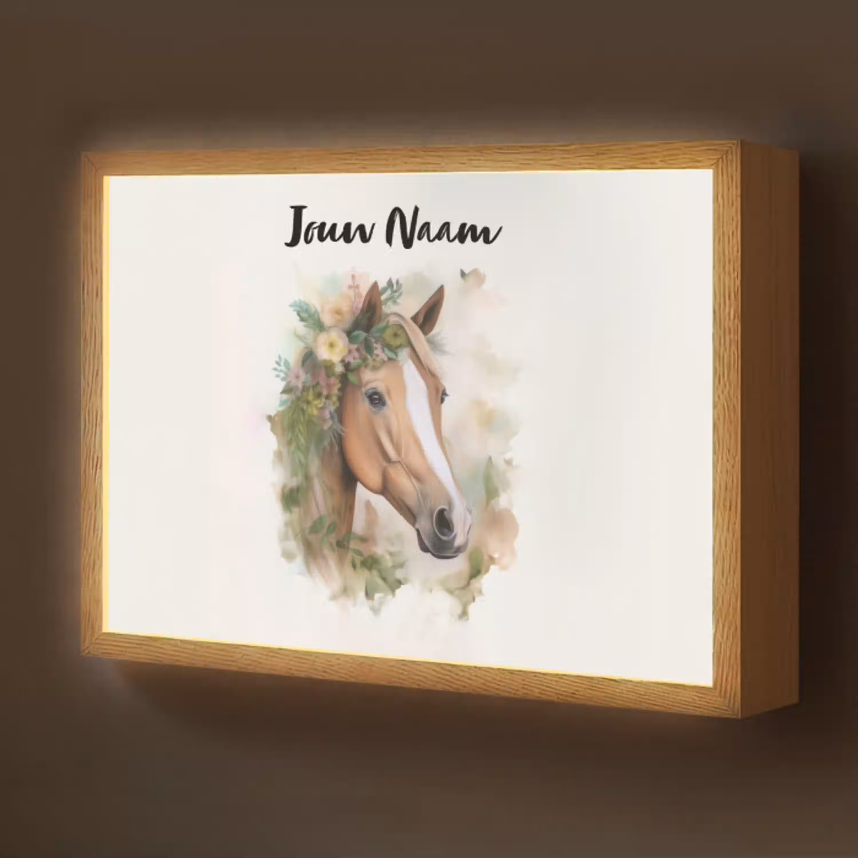 Paard - Bloemen - Natuur - Waterverf - Dieren Light Box met batterij (Wandlamp kind) middel -z3d_website