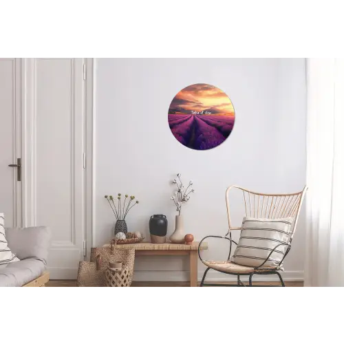 Lavendelveld - Quote - Zonsondergang Wandcirkel aluminium klein -woonkamer