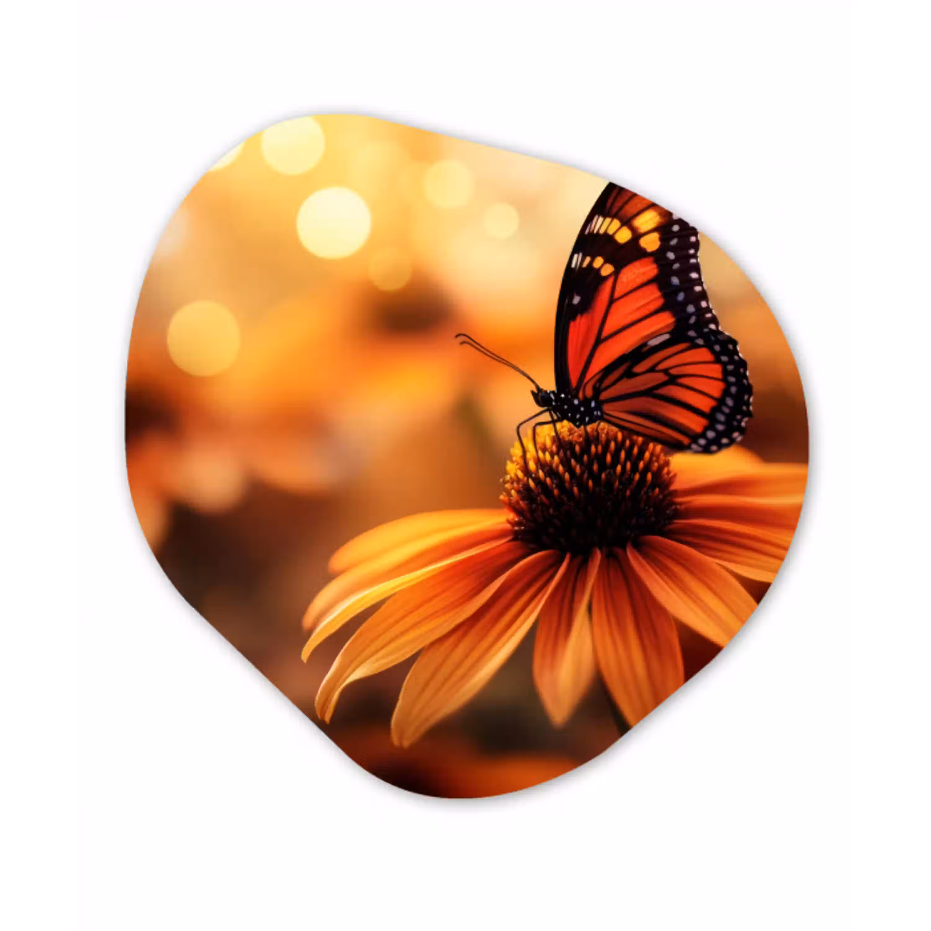 Vlinder - Bloemen - Oranje Wandcirkel Organisch Forex 3mm klein -3d