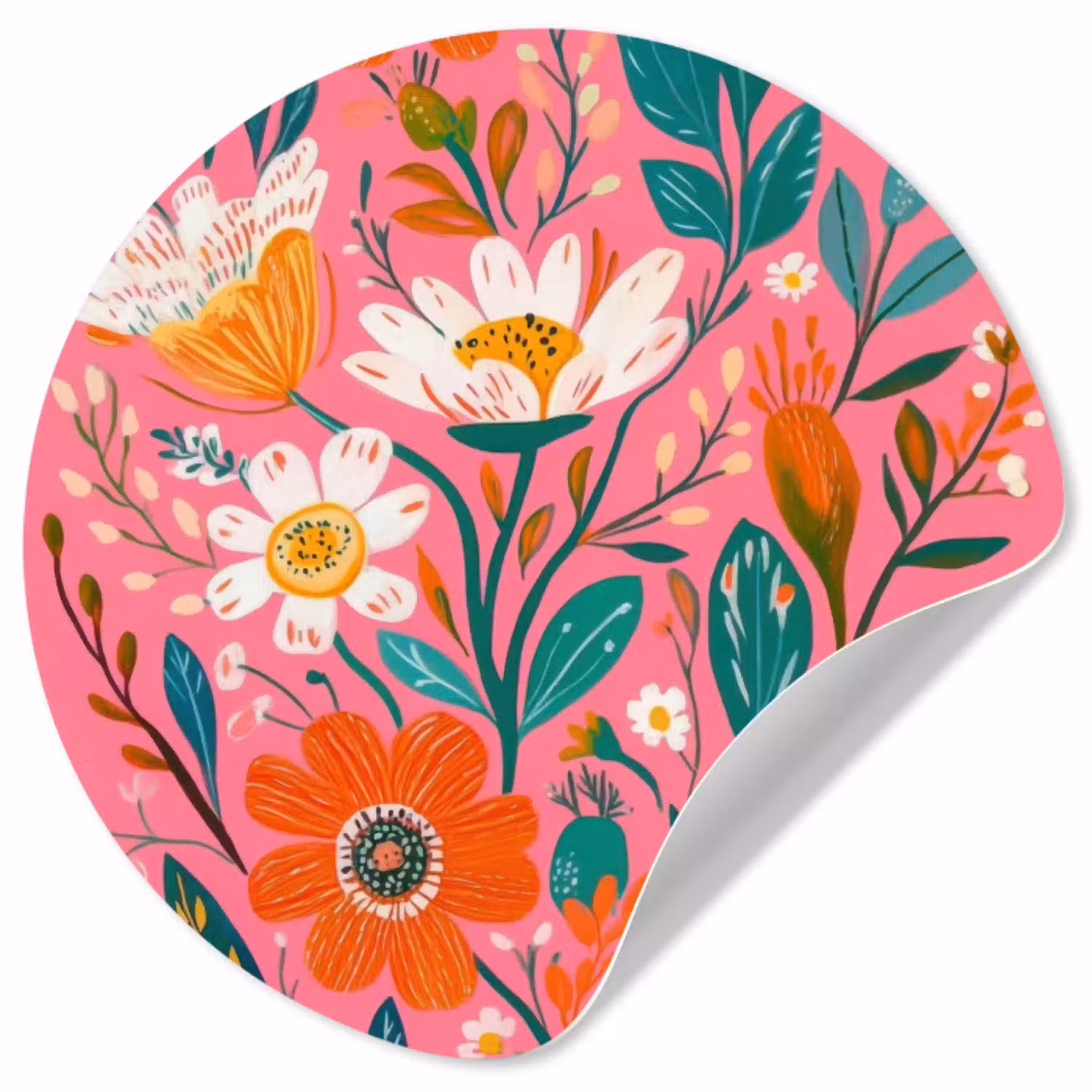 Roze - Bloemen - Wit - Oranje Wandcirkel behangsticker klein -3d